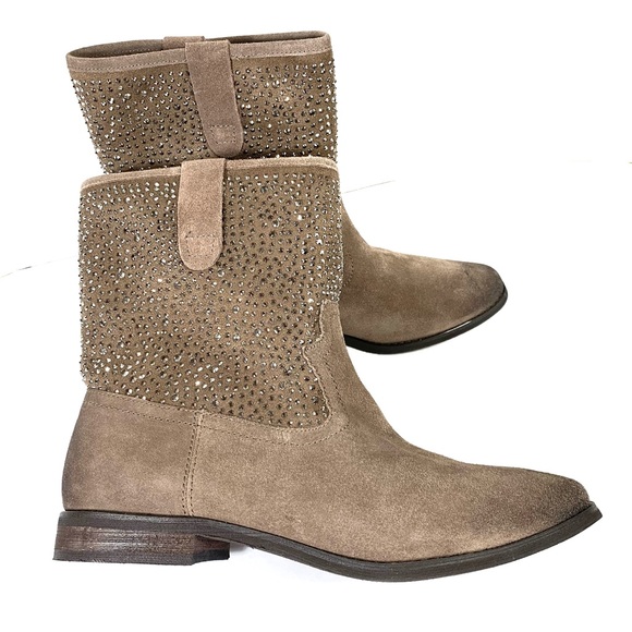 Naughty Monkey distressed brown suede boots w/ shiny studded detail Sz 8 - Picture 7 of 9
